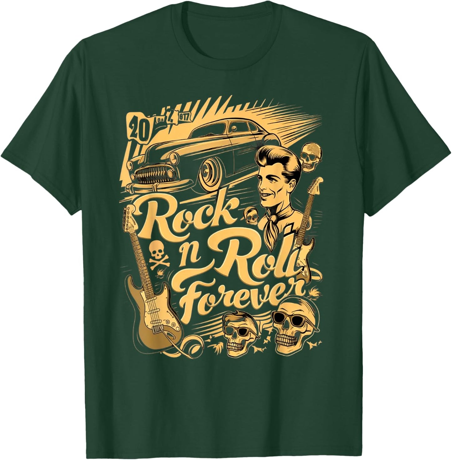 Vintage Rock n Roll Retro Rockabilly 1950s , Black, S T-Shirt - T-Shirt | Forest