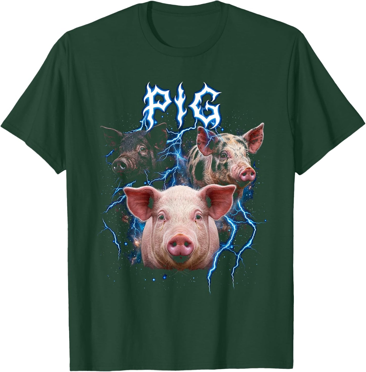Pig Vintage 90s Heavy Metal Retro Pig Farm Animal Lover Pig T-Shirt - T-Shirt | Forest