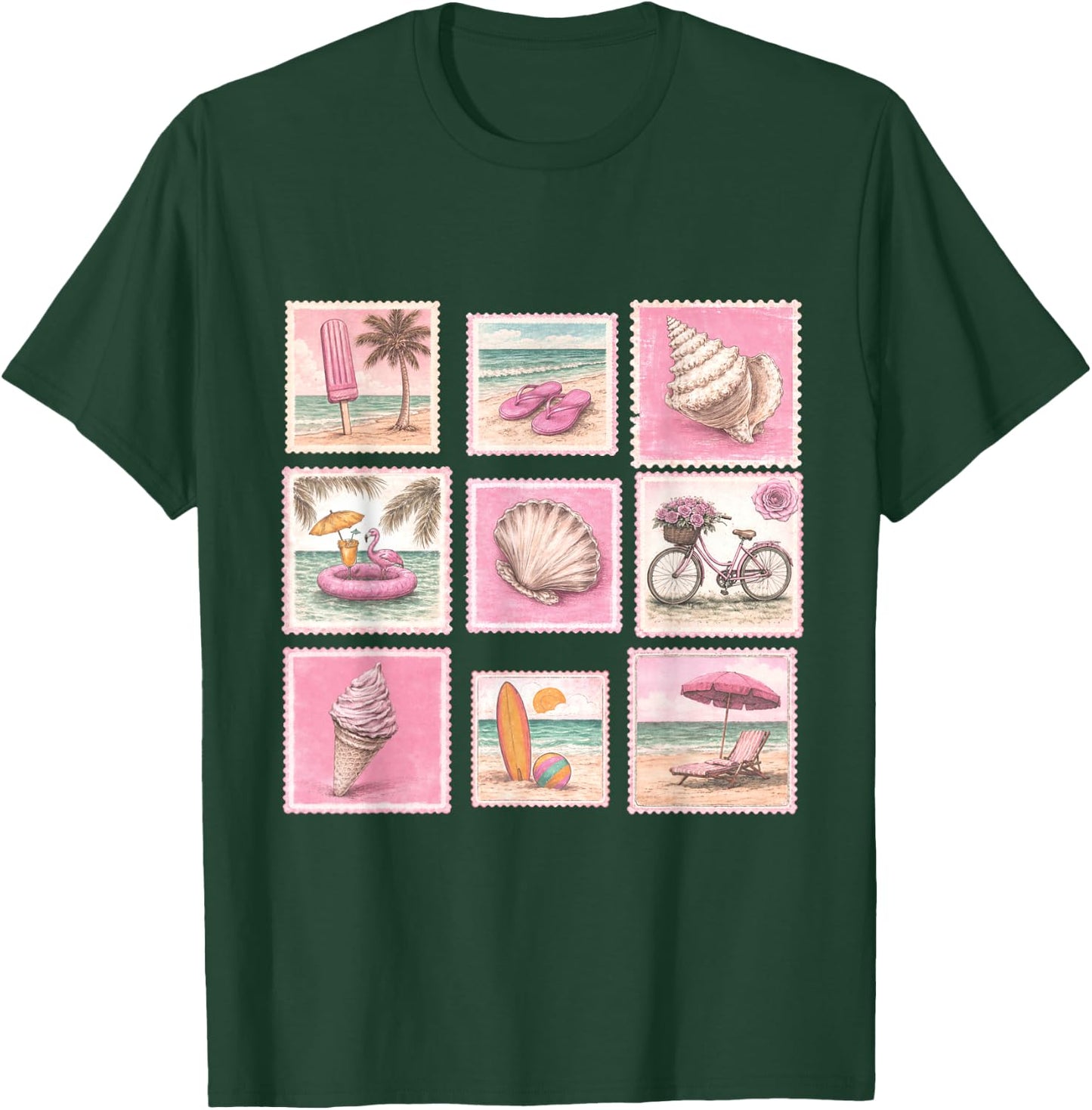 Vintage Beach Summer Beachy Stamp Cute Sea Lover T-Shirt - T-Shirt | Forest