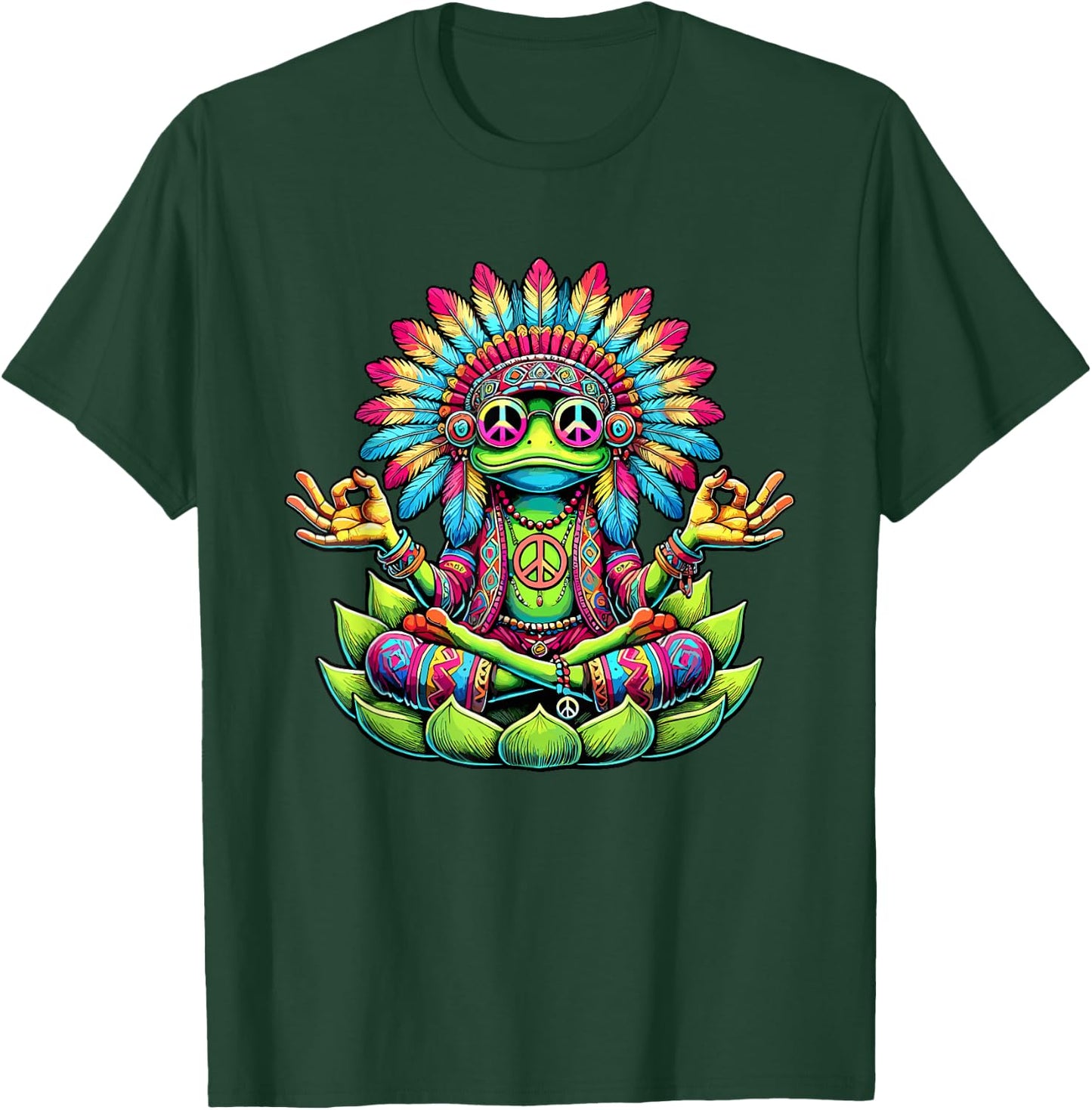 Hippie Frog 60s 70s Costume Sunglasses Peace Sign , Black, S T-Shirt - T-Shirt | Forest