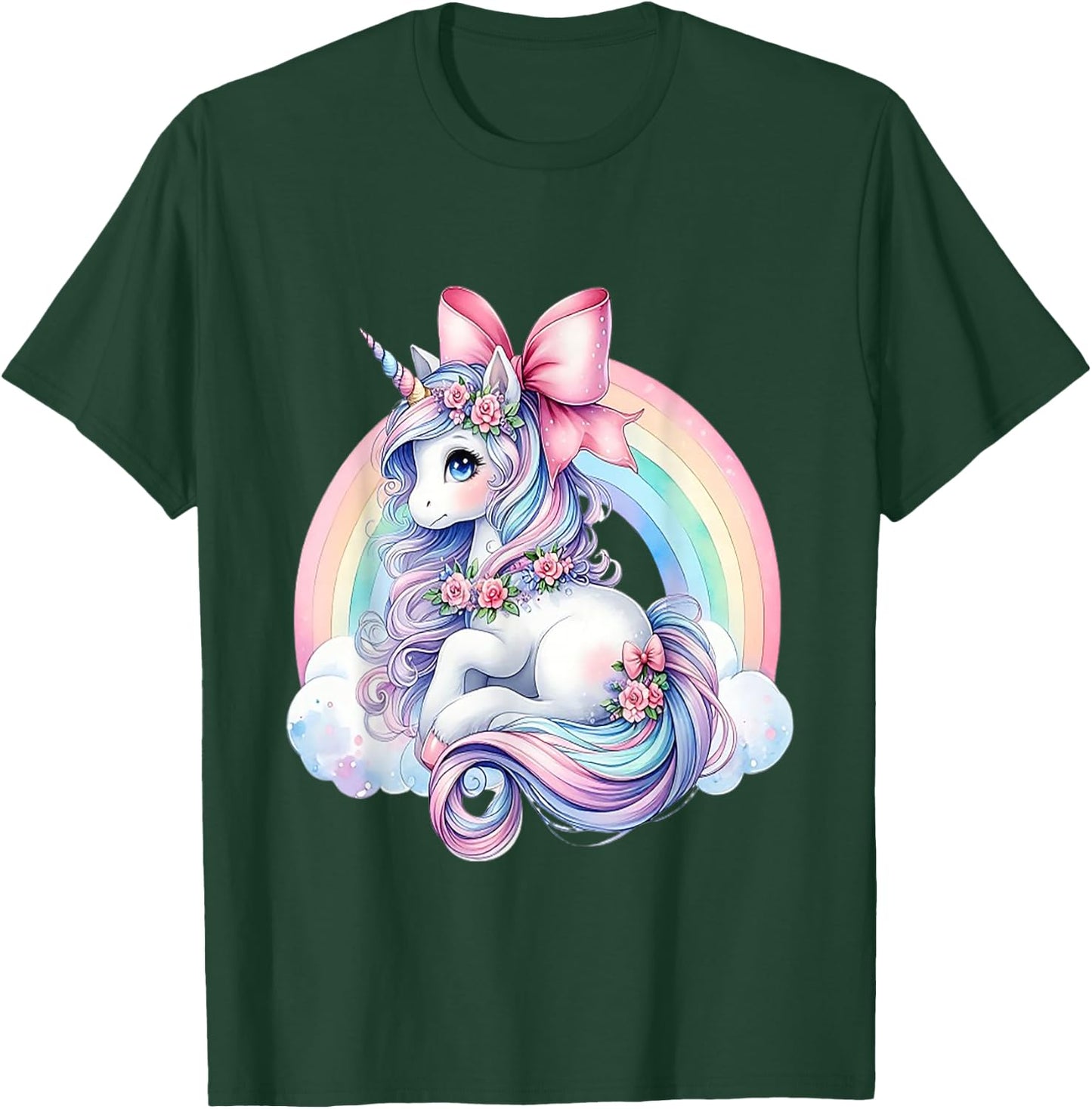 Rainbow Unicorn with Bow T-Shirt - T-Shirt | Forest