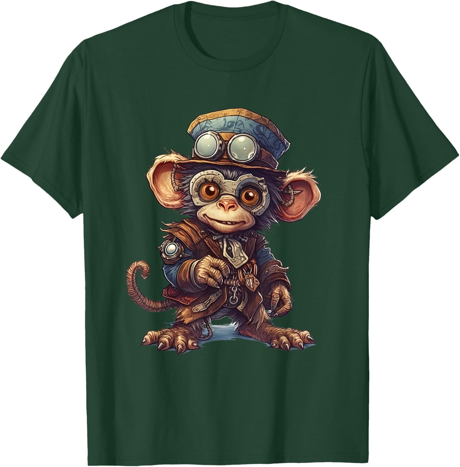Monkey in steampunk mechanical gear, vibrant chimp T-Shirt - T-Shirt | Forest