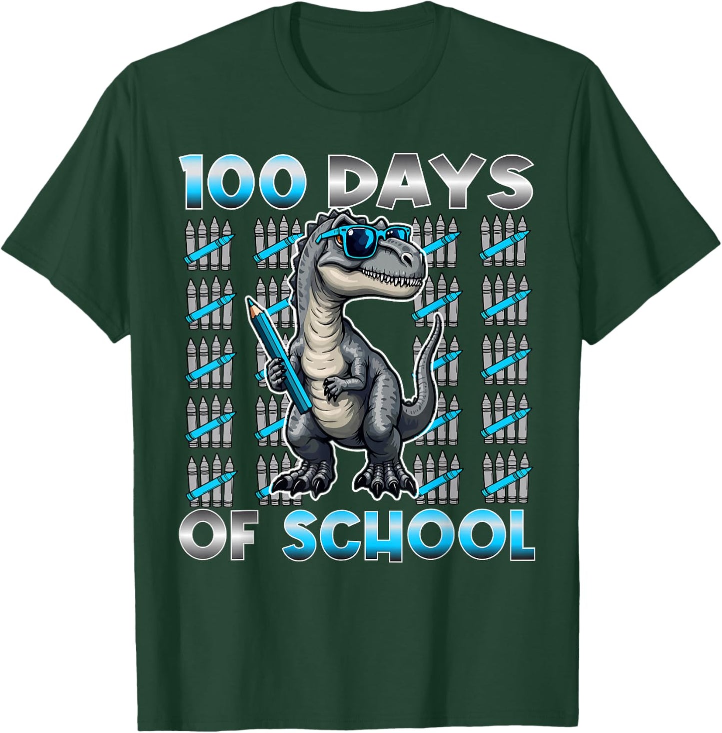Dinosaur T Rex 100 Days of School Apparel 100 Days Smarter Kids -Kids Black Small Modern Straight Fit Cotton with Cartoon Dinosaur Pattern Short Sleeve T-Shirt - T-Shirt | Forest