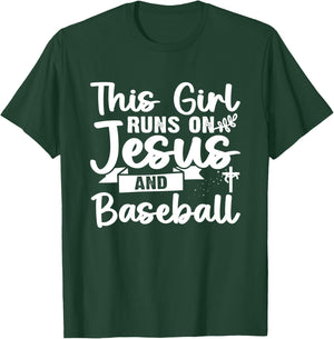 This Girl Runs On Jesus And Baseball T-Shirt - T-Shirt | Forest