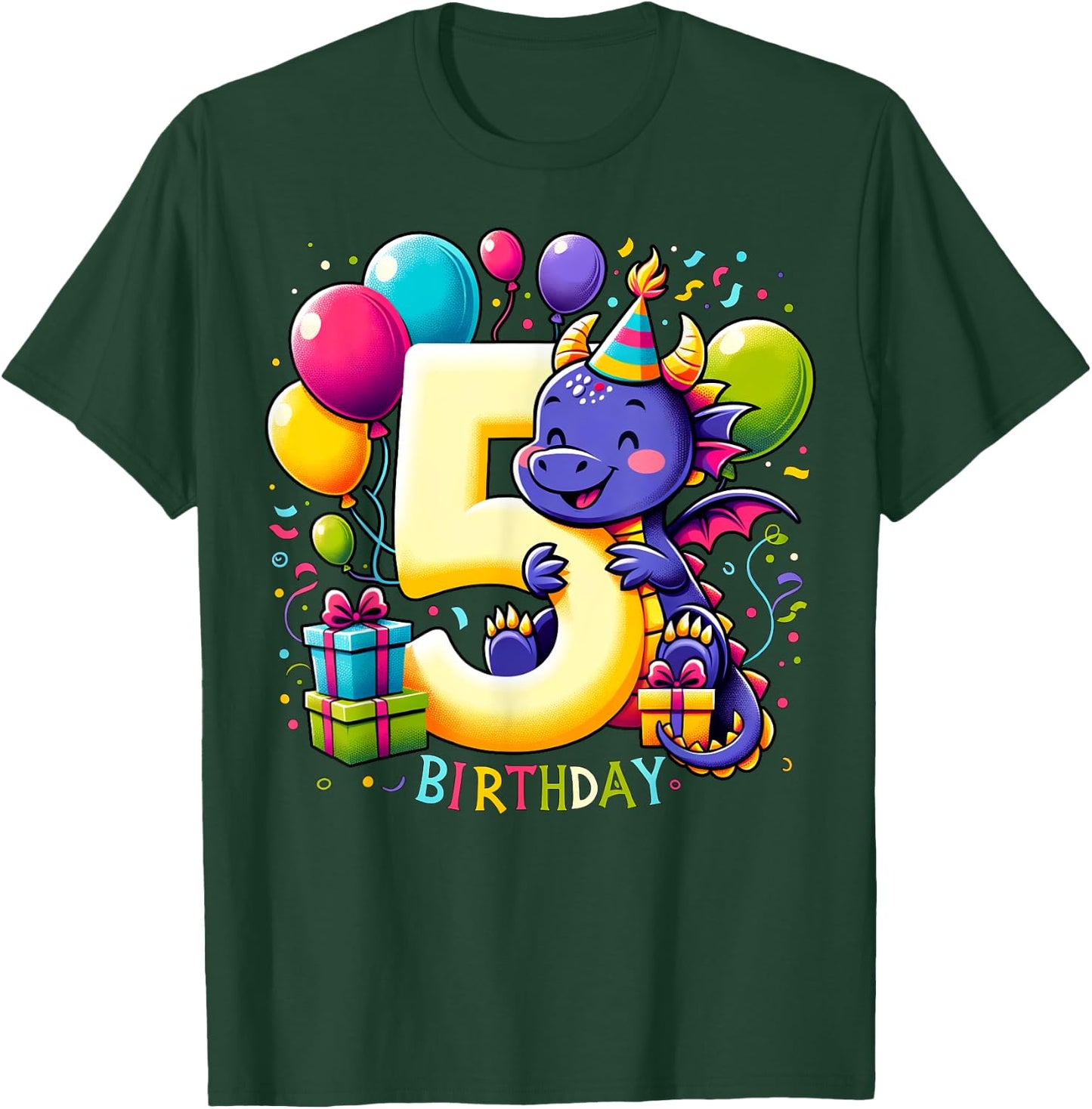 Boys, Girls, Kids turnung 5 birthday Dragon 5th Bday T-Shirt - T-Shirt | Forest