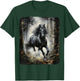 Schwarzes Pferd rennt durch den Wald in der Nacht T-Shirt - T-Shirt | Forest