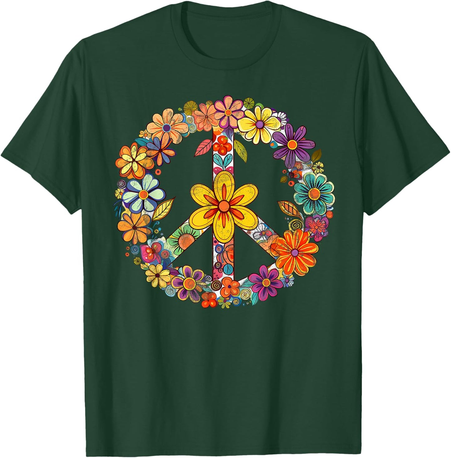 Groovy Tie Dye Peace Love Flowers Retro Hippie , black T-Shirt - T-Shirt | Forest