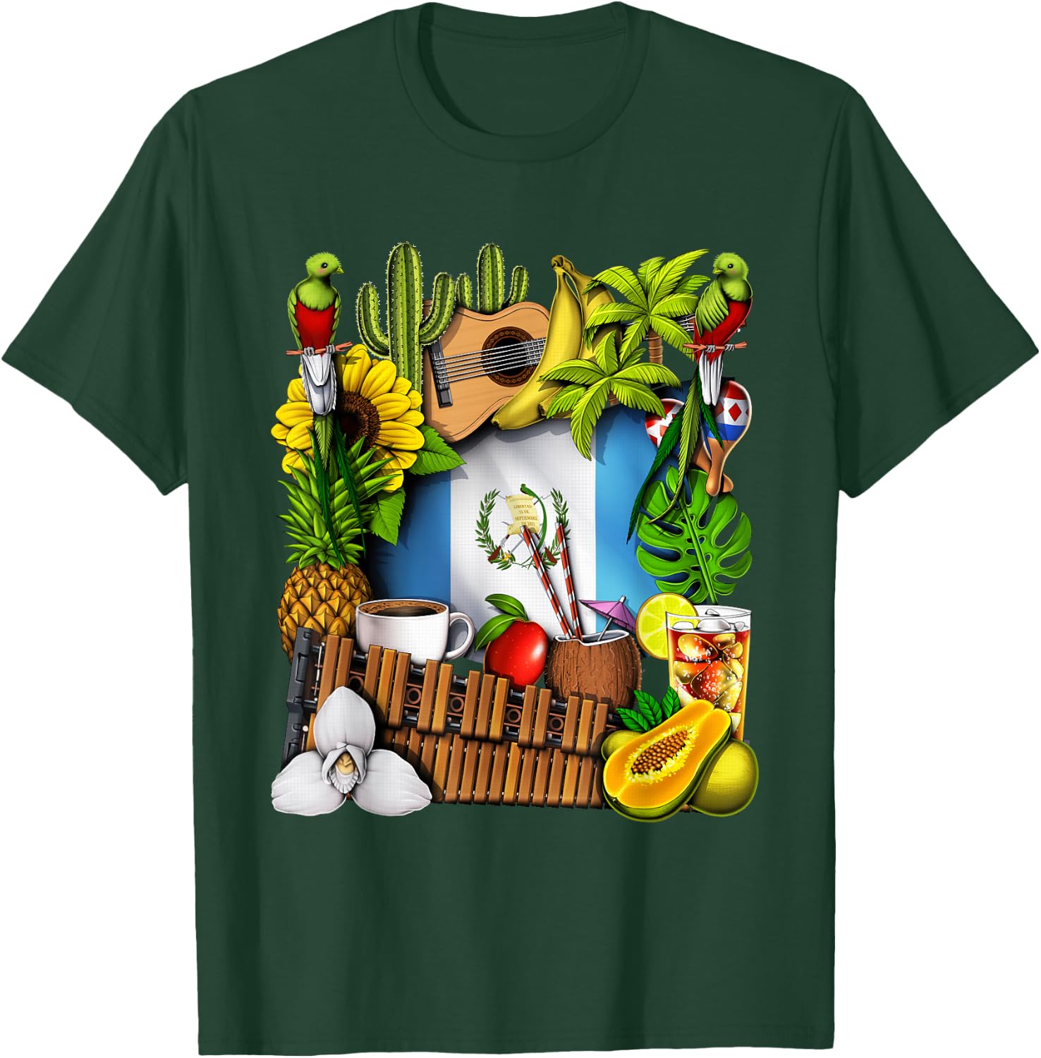 Guatemala Flag Quetzal Bird Guatemalan Heritage Roots T-Shirt - T-Shirt | Forest