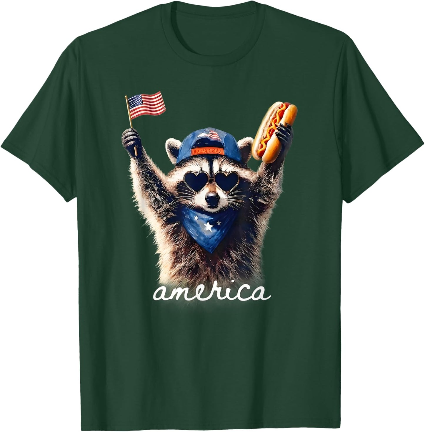 Feral Free American Racoon Funny 4th of July Graphic T-Shirt - T-Shirt | Forest