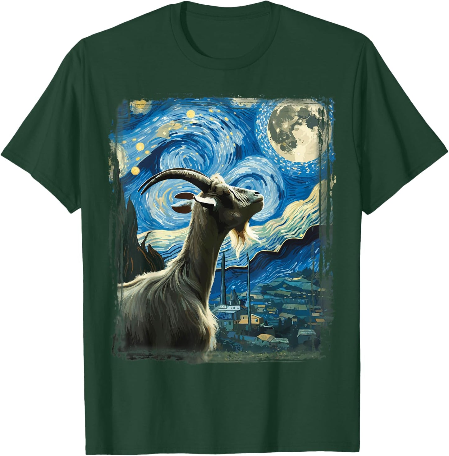 Goat Star Gazer - Artistic Van Gogh Style Starry Night Goat T-Shirt - T-Shirt | Forest