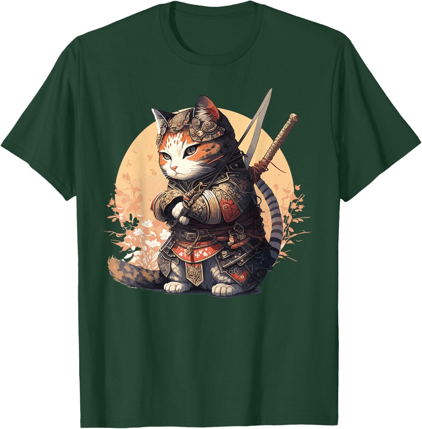 Samurai Cat Warrior Japanese Ninja Cat Kawaii T-Shirt - T-Shirt | Forest