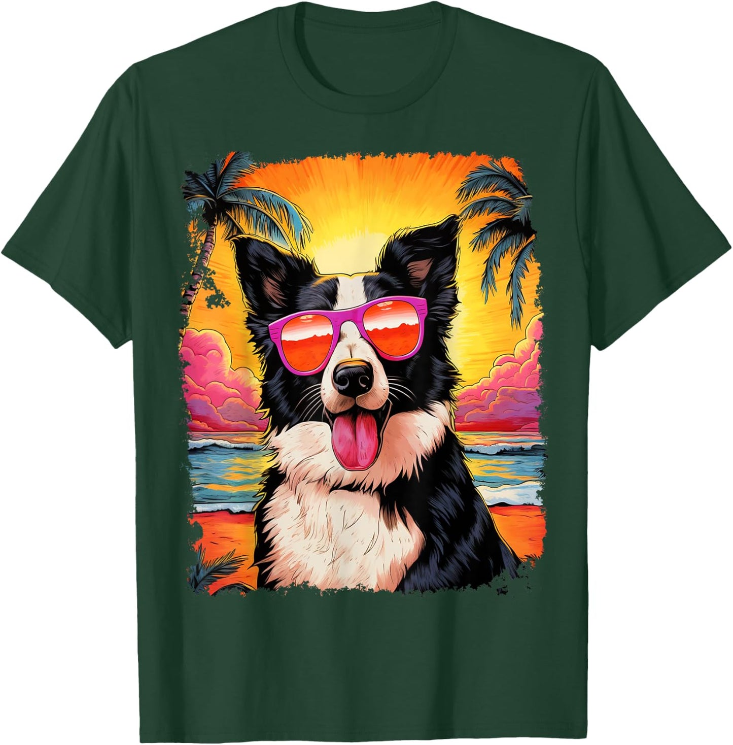Pop Art Dog Border Collie Hawaiian T-Shirt - T-Shirt | Forest
