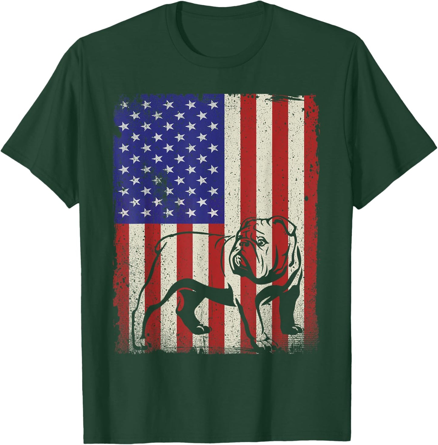 American Flag Best English Bulldog Dad Ever Dog Dad Women Kids Men T-Shirt - T-Shirt | Forest