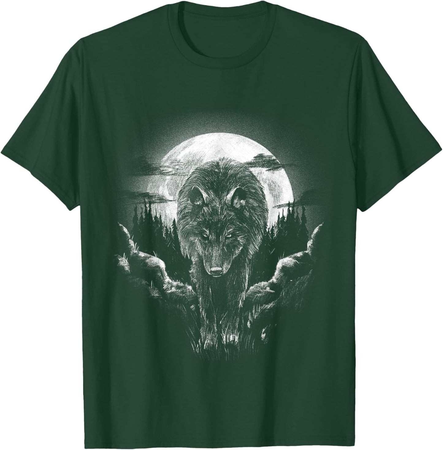 Wolf Animal Moon Drawing Animal Motif Wolf , black, s T-Shirt - T-Shirt | Forest
