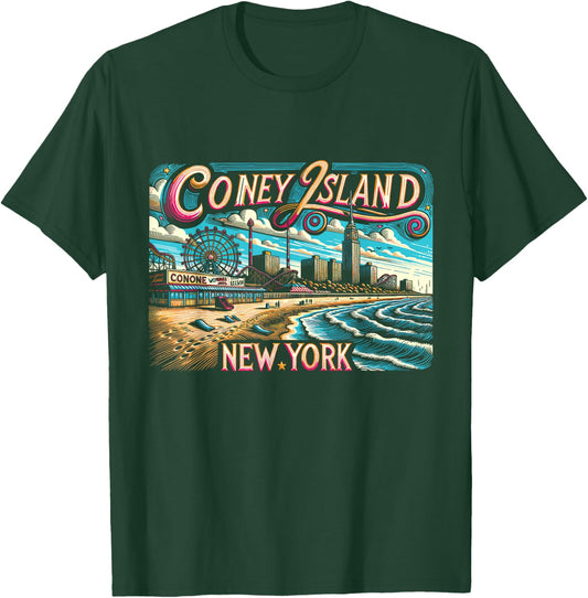 Coney Island New York Travel Summer Family Vacation T-Shirt - T-Shirt | Forest