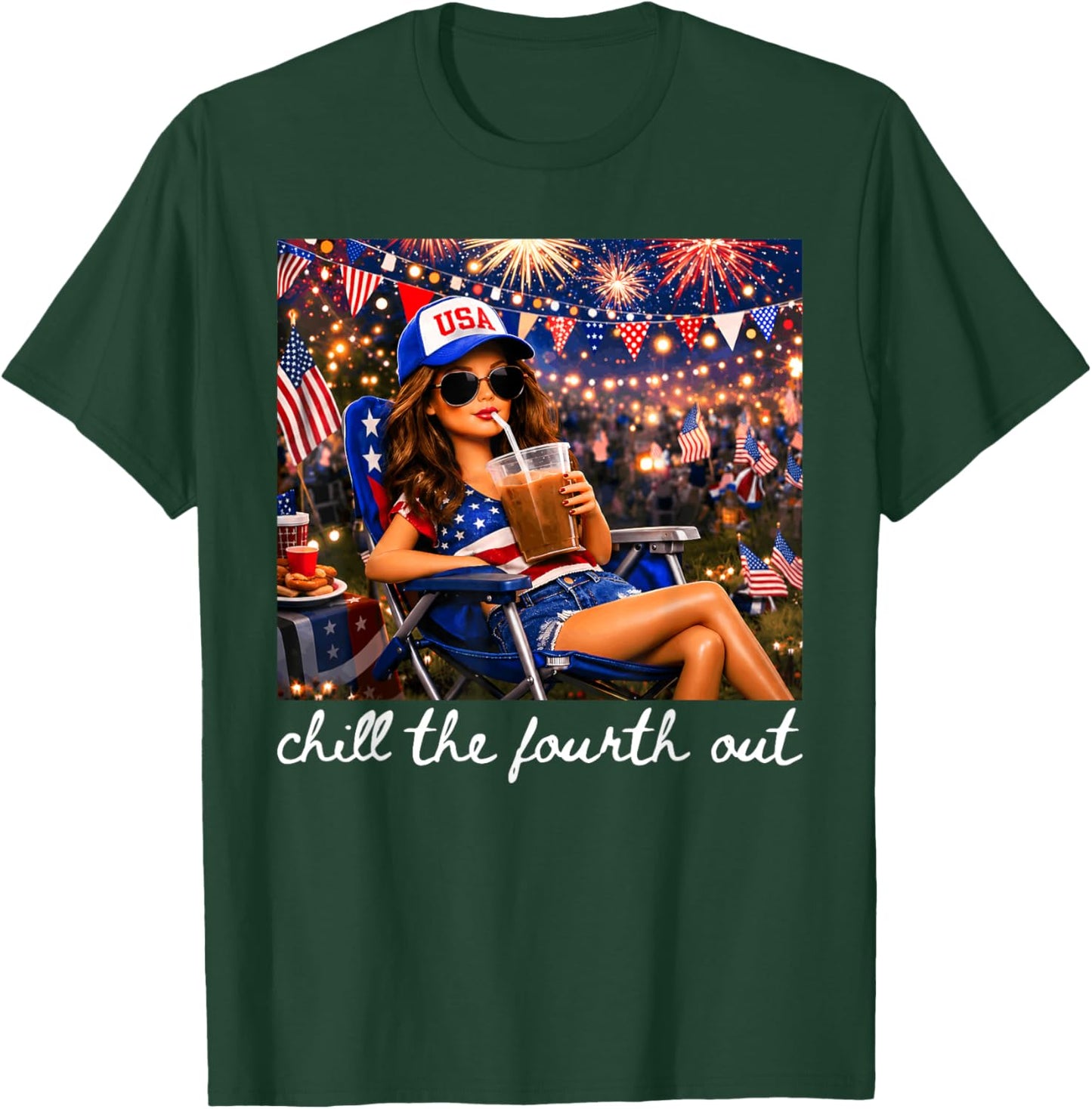 Chill The Fourth Out American Girl Fireworks 4th of July T-Shirt - T-Shirt | Forest