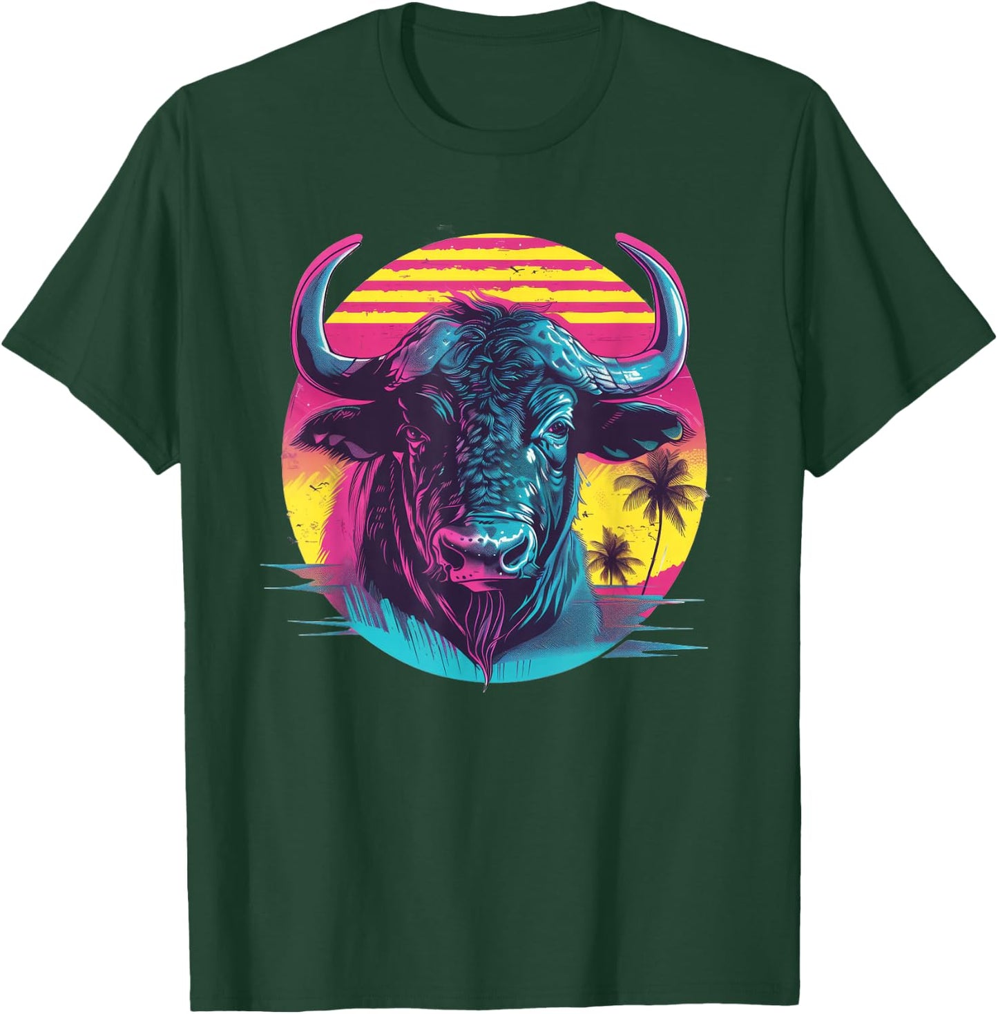 Water Buffalo Synthwave T-Shirt - T-Shirt | Forest