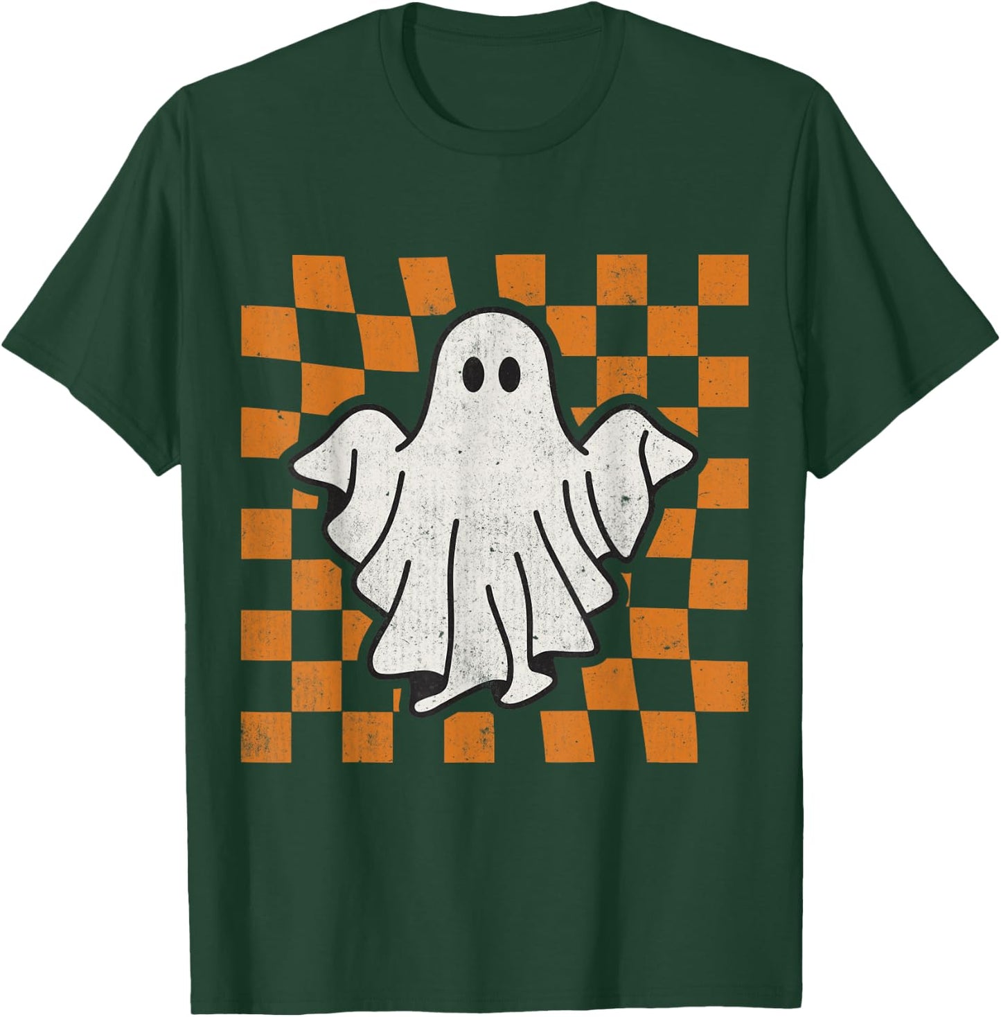 Retro Vintage Checkered Ghost Trendy Funny Halloween T-Shirt - T-Shirt | Forest