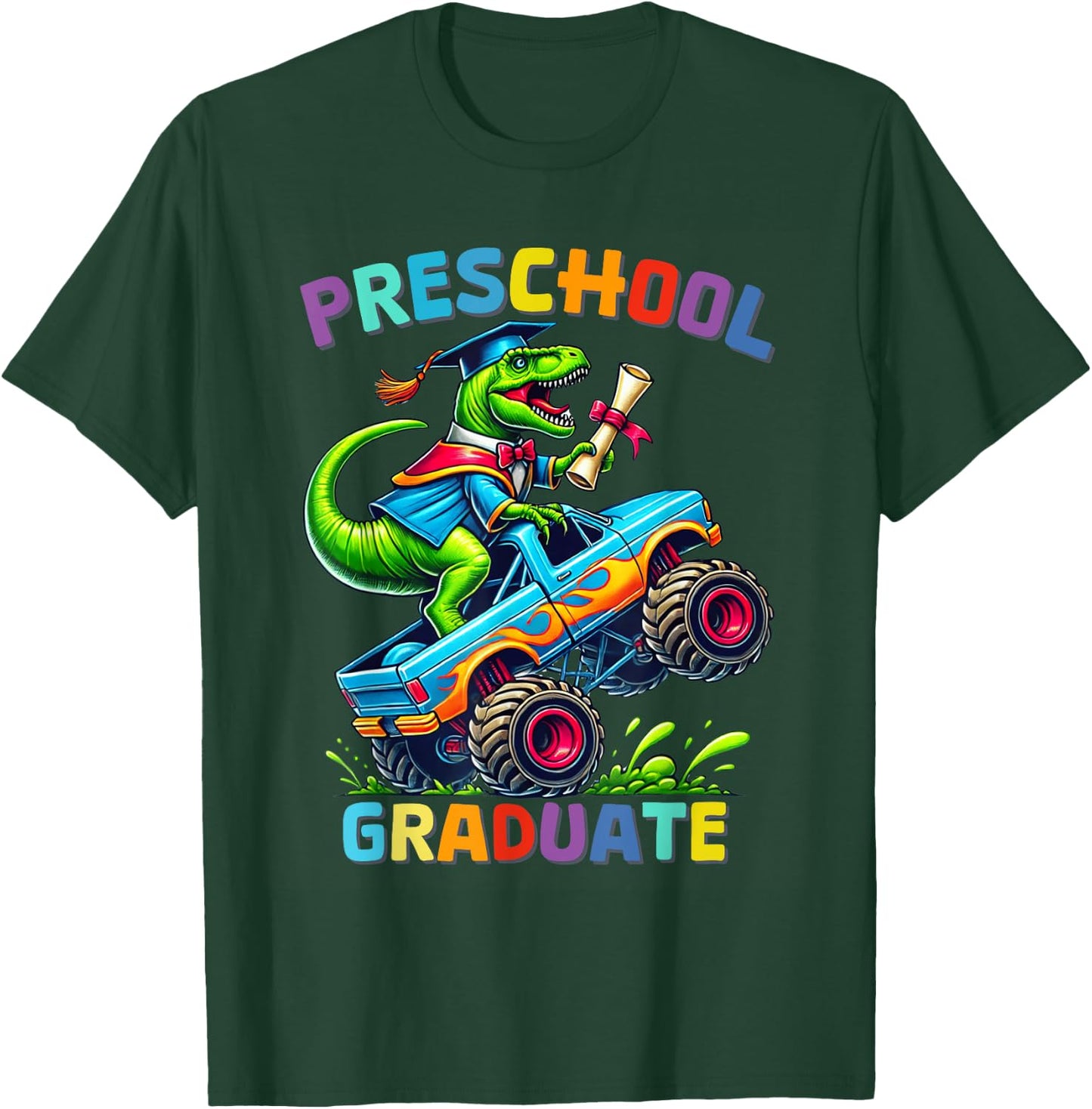 Preschool Graduation Monster Truck Dinosaur Boys Dino T-Shirt - T-Shirt | Forest