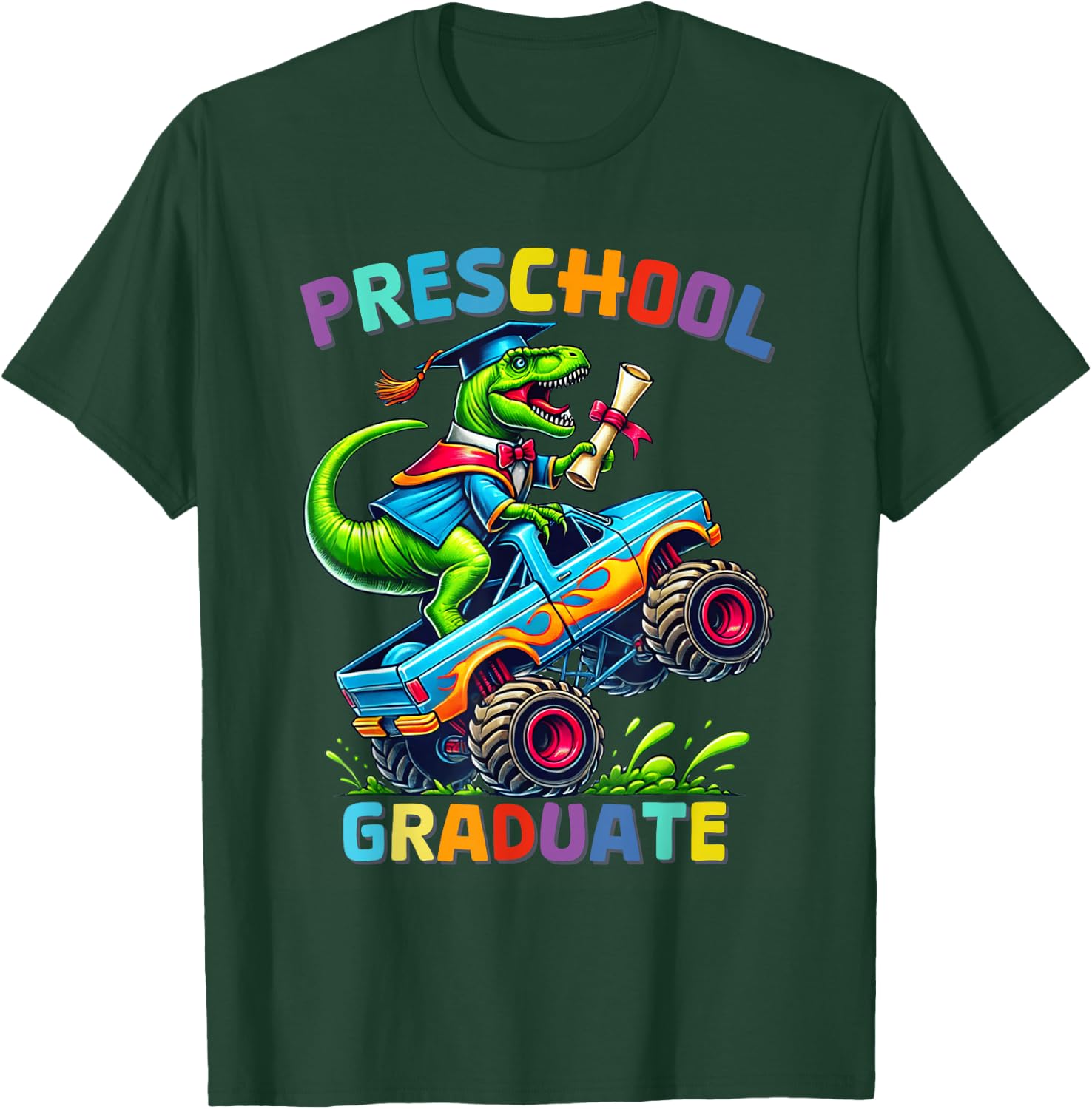 Preschool Graduation Monster Truck Dinosaur Boys Dino T-Shirt - T-Shirt | Forest