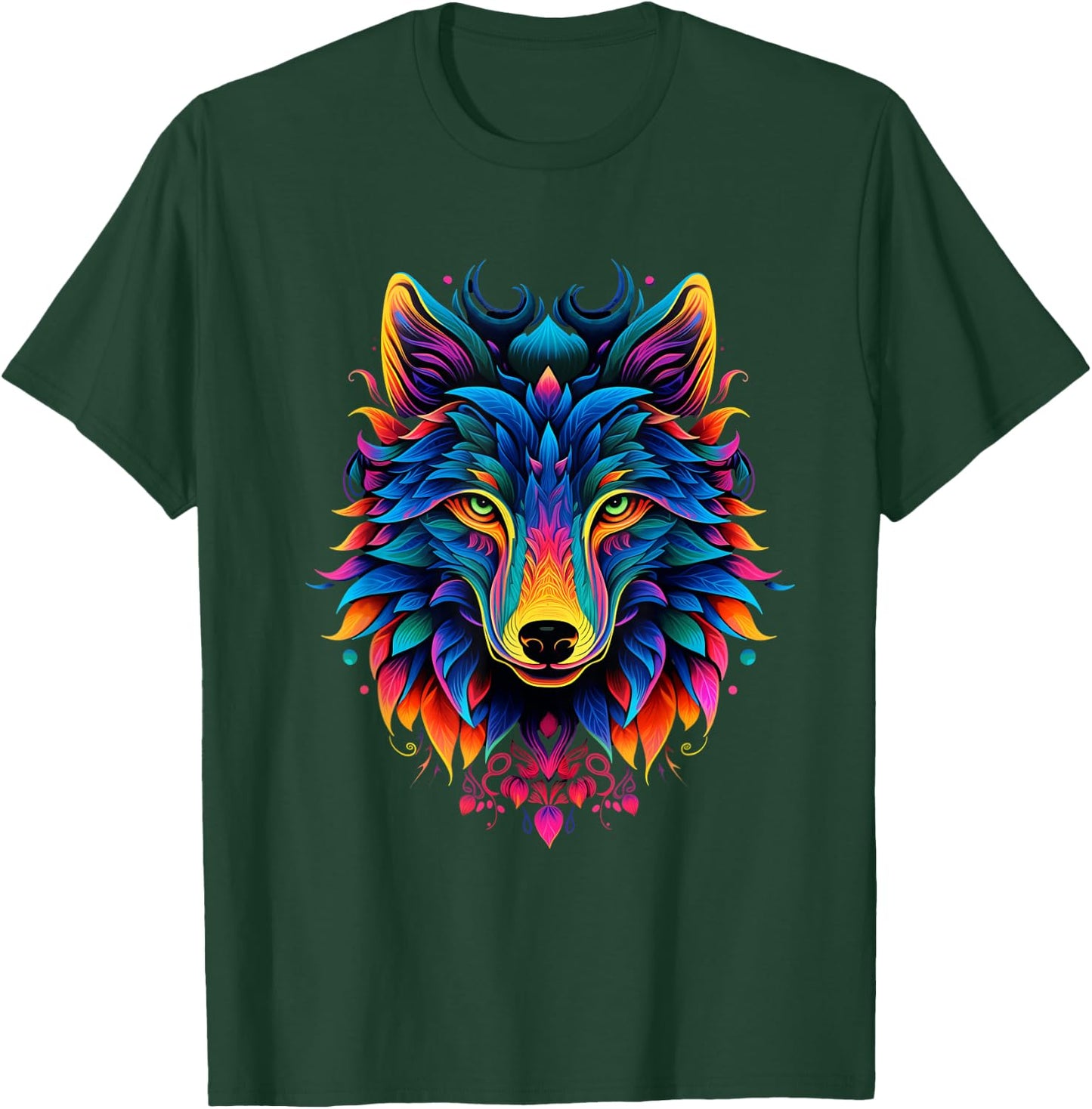 Colorful Psychadelic Nature Wolf Head Art Noveau T-Shirt - T-Shirt | Forest