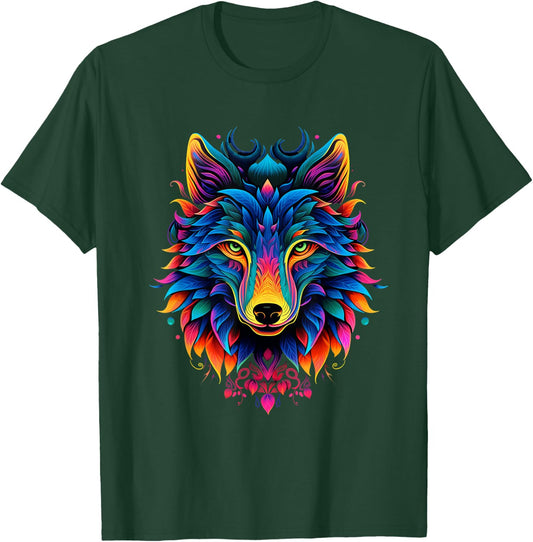 Colorful Psychadelic Nature Wolf Head Art Noveau T-Shirt - T-Shirt | Forest