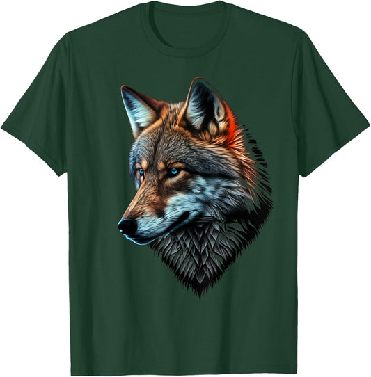 Wolf Porträt Blaue Augen Tierdruck Kunst Wolf T-Shirt - T-Shirt | Forest
