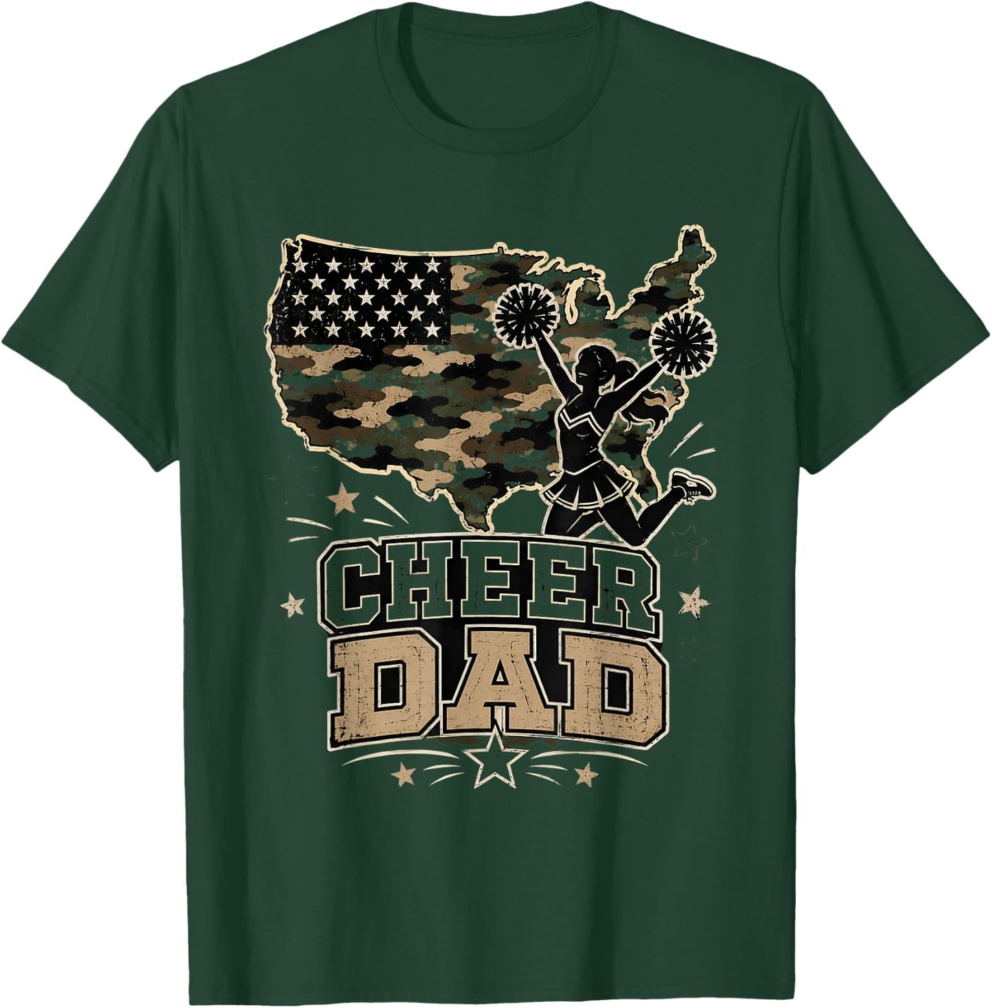 Cheer Dad Flag Pom Sports T-Shirt - T-Shirt | Forest