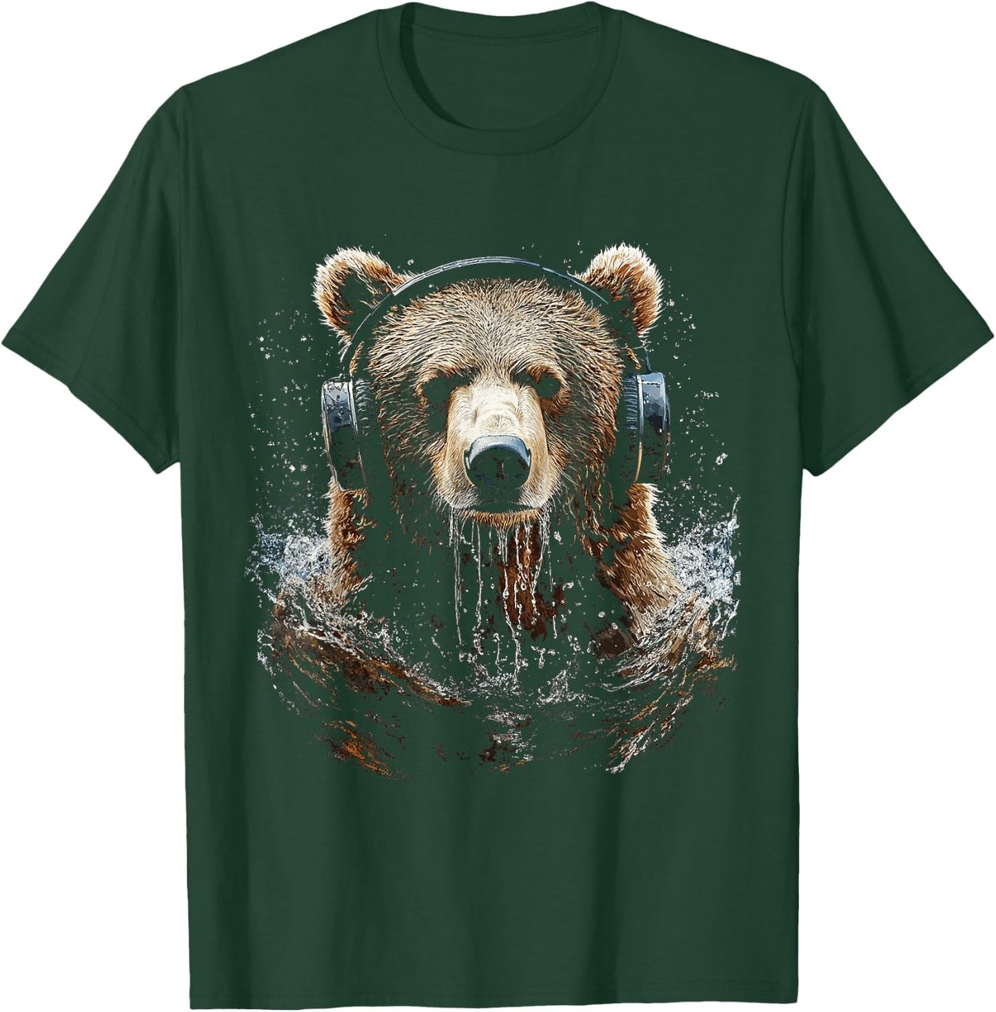 Bear Animal Motif Music Headphone Artwork Bear T-Shirt - T-Shirt | Forest