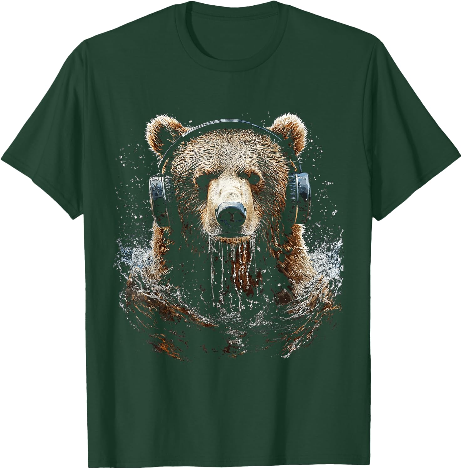 Bear Animal Motif Music Headphone Artwork Bear T-Shirt - T-Shirt | Forest