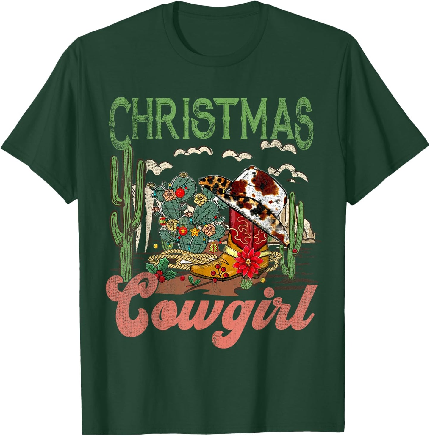 Christmas Cowgirl Western Xmas, Cowboy Xmas Boots T-Shirt - T-Shirt | Forest