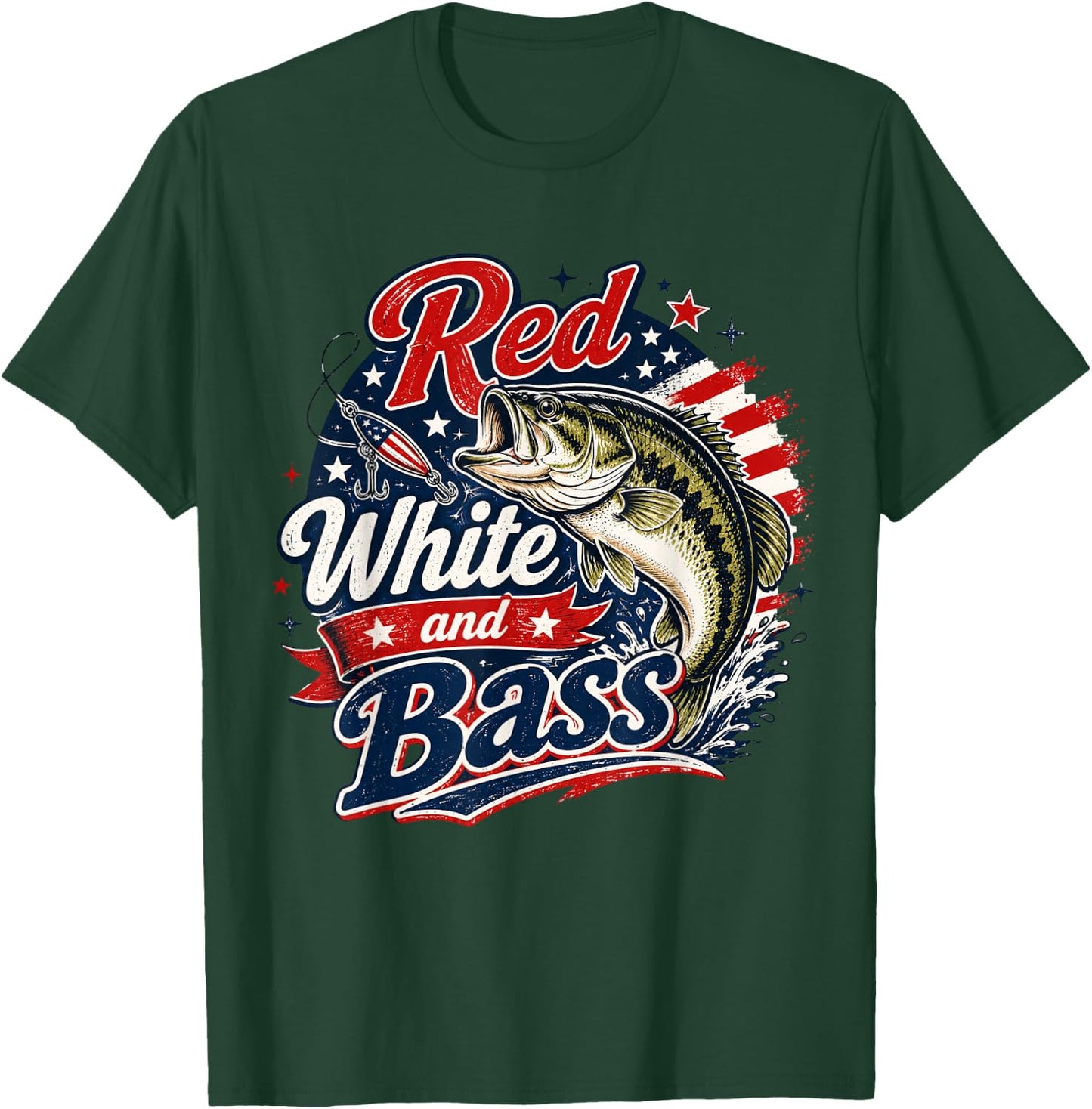 Cool Red White and Bass Patriotic Fishing USA Flag Fisherman T-Shirt - T-Shirt | Forest