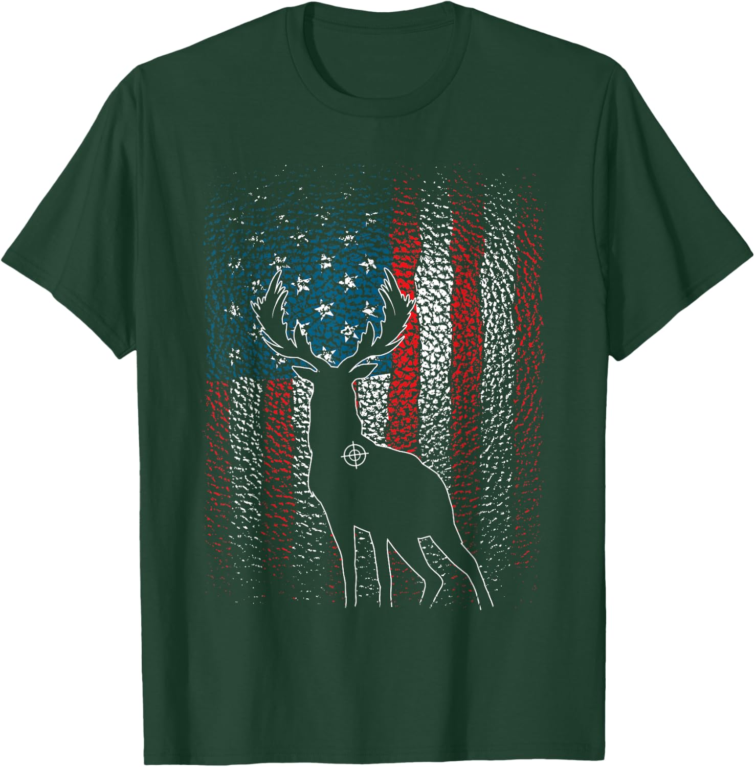 Deer Hunting American Flag Whitetail Buck Antlers Hunter Men T-Shirt - T-Shirt | Forest
