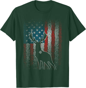 Deer Hunting American Flag Whitetail Buck Antlers Hunter Men T-Shirt - T-Shirt | Forest