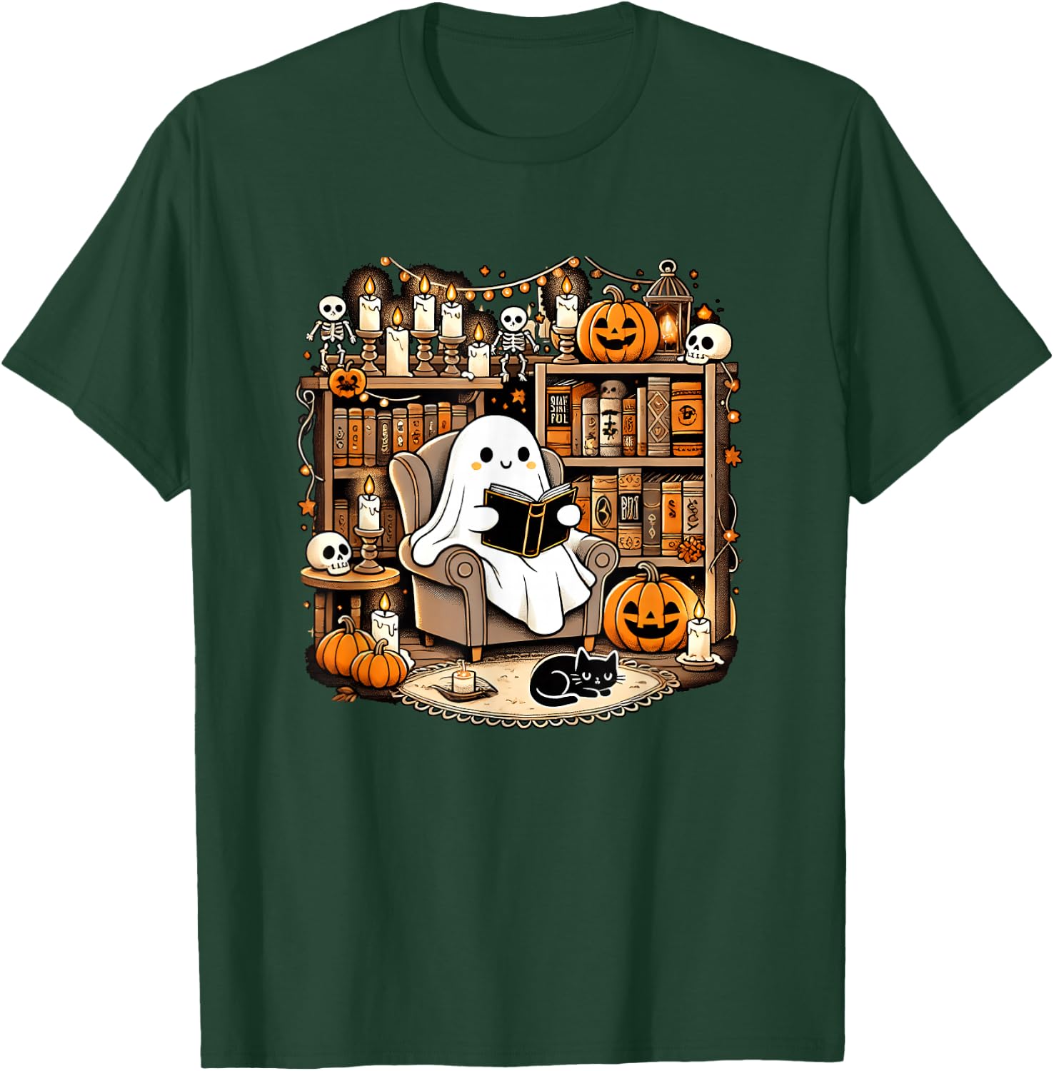 Vintage Ghost Reading Book Lovers Library Halloween Spooky T-Shirt - T-Shirt | Forest