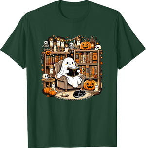 Vintage Ghost Reading Book Lovers Library Halloween Spooky T-Shirt - T-Shirt | Forest