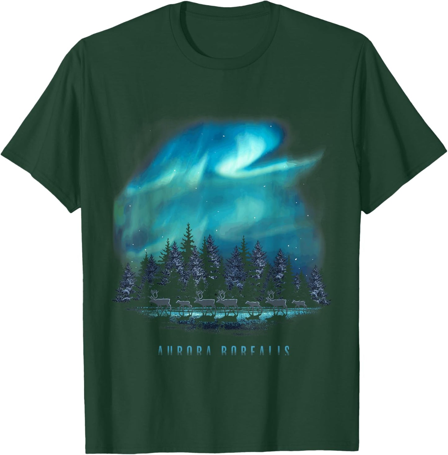 The Secret of Moose Aurora Borealis - Northern Lights - -Adults - Black - Small - Short Sleeve T-Shirt - T-Shirt | Forest