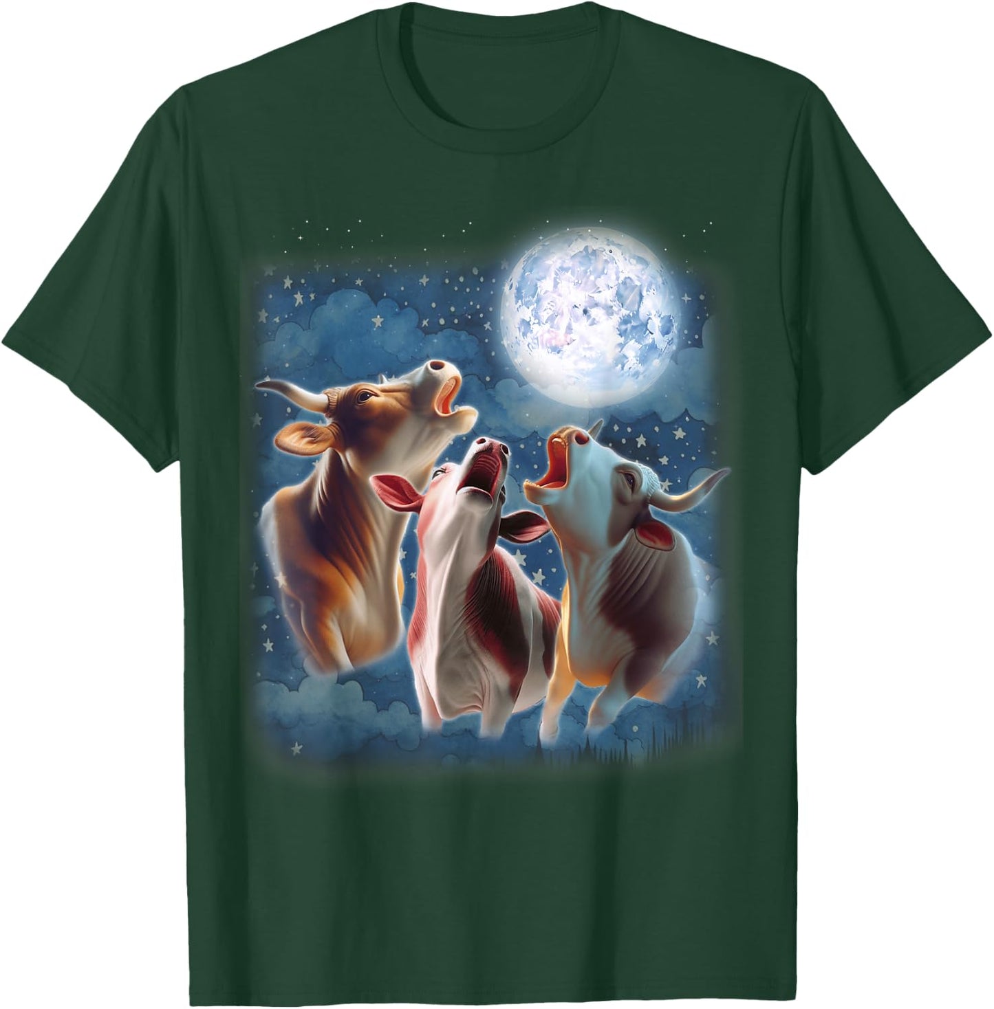 3 Cows Howling At The Moon Funny Cow Lover Animal Farmer T-Shirt - T-Shirt | Forest