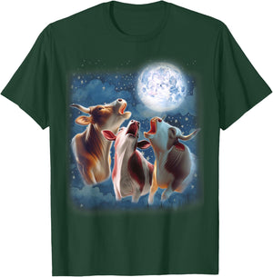3 Cows Howling At The Moon Funny Cow Lover Animal Farmer T-Shirt - T-Shirt | Forest