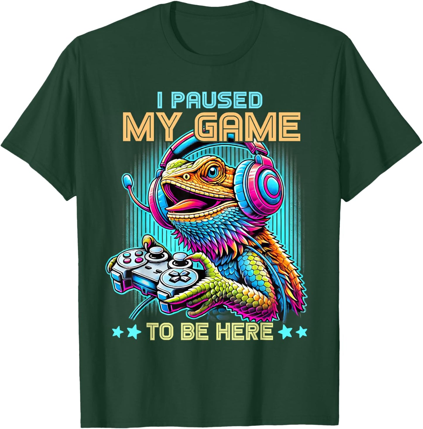 I Paused My Game To Be Here Bearded Dragon Video Games Retro T-Shirt - T-Shirt | Forest