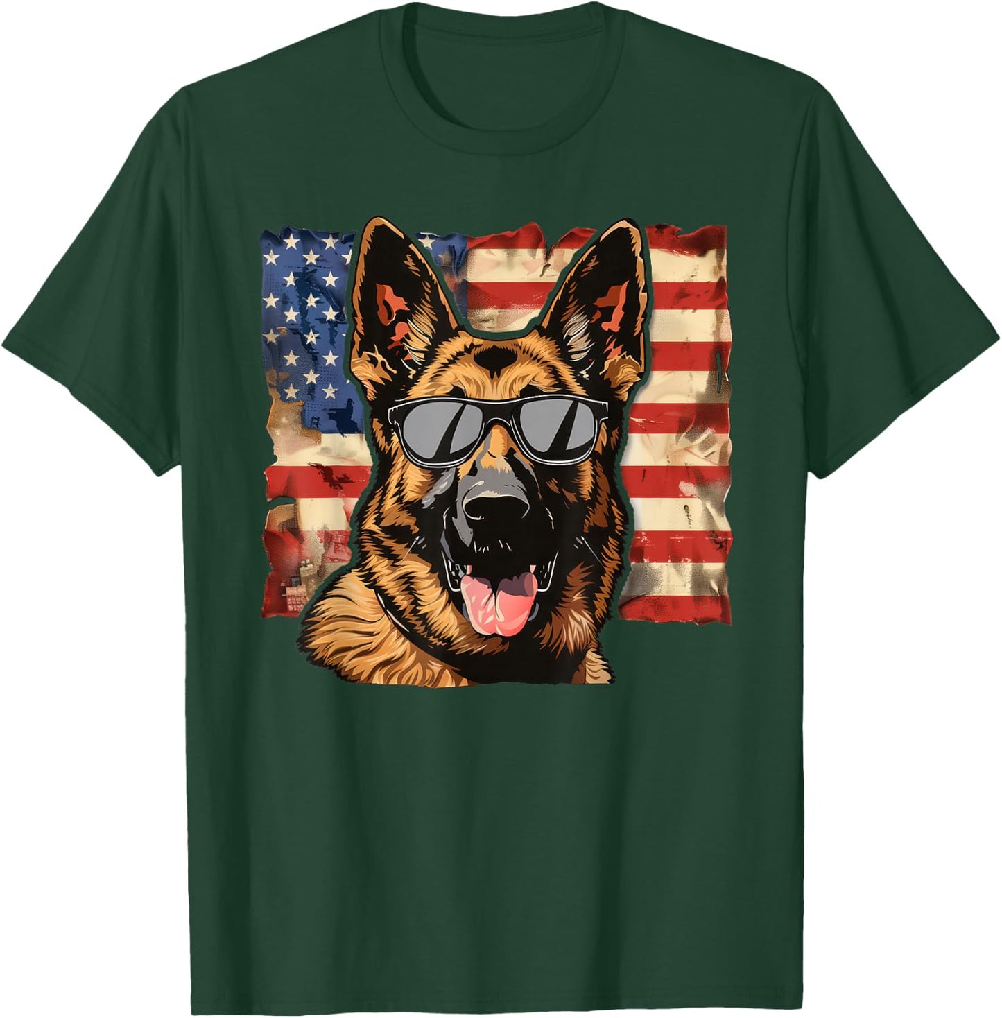 German Shepherd Dog USA America Flag 4th of July T-Shirt - T-Shirt | Forest