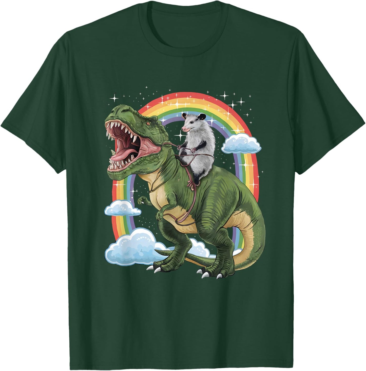 Possum Opossum Riding Dinosaur T Rex Funny Animal Meme T-Shirt - T-Shirt | Forest