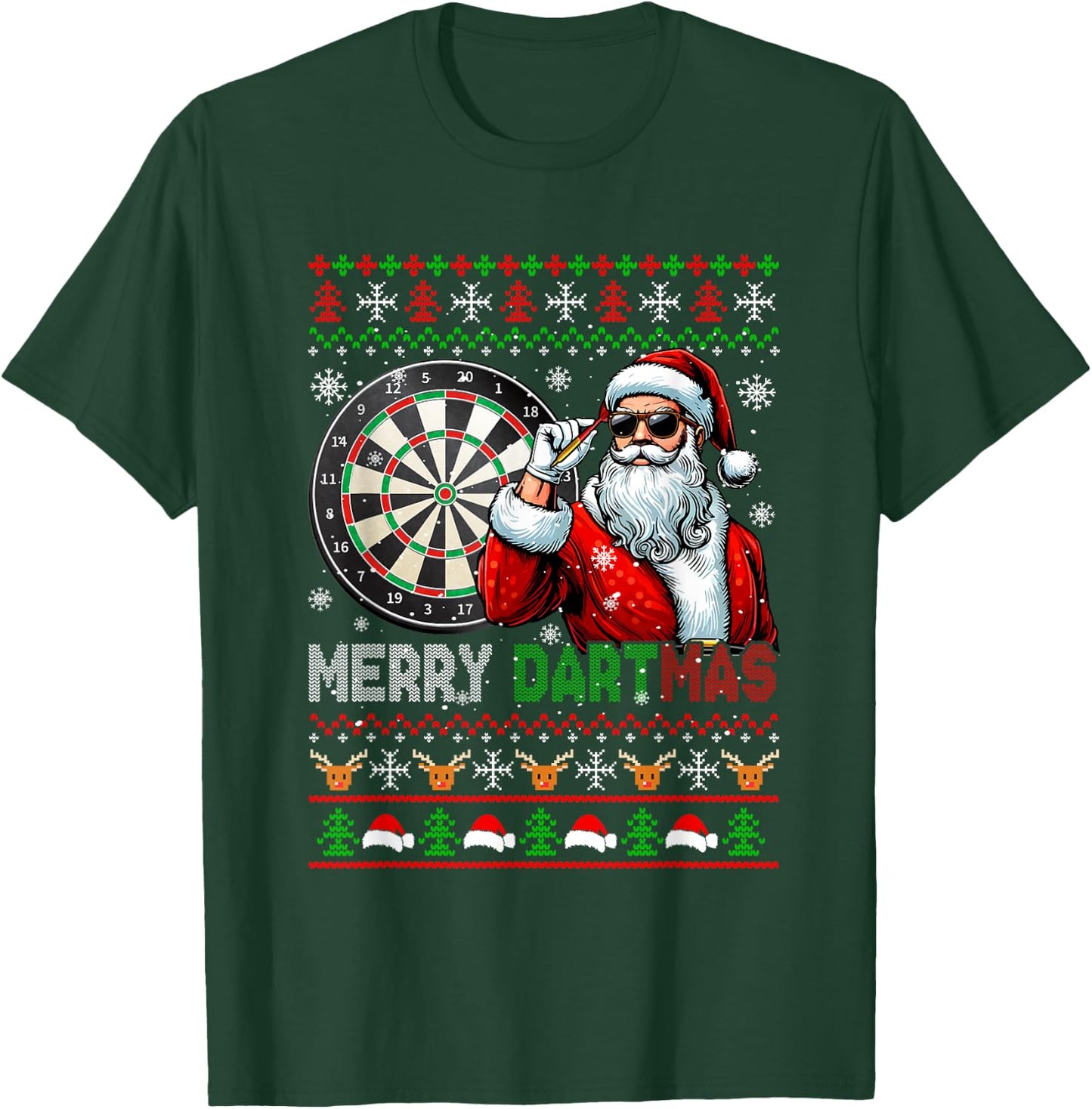 Merry Dartmas Xmas Santa Sunglasses Playing Dart Sweater T-Shirt - T-Shirt | Forest
