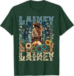 Cowgirl Lainey First Name Personalized Western - -Adults, Kids - Black - Small - Short Sleeve - - Animal Print Fabric Blend T-Shirt - T-Shirt | Forest