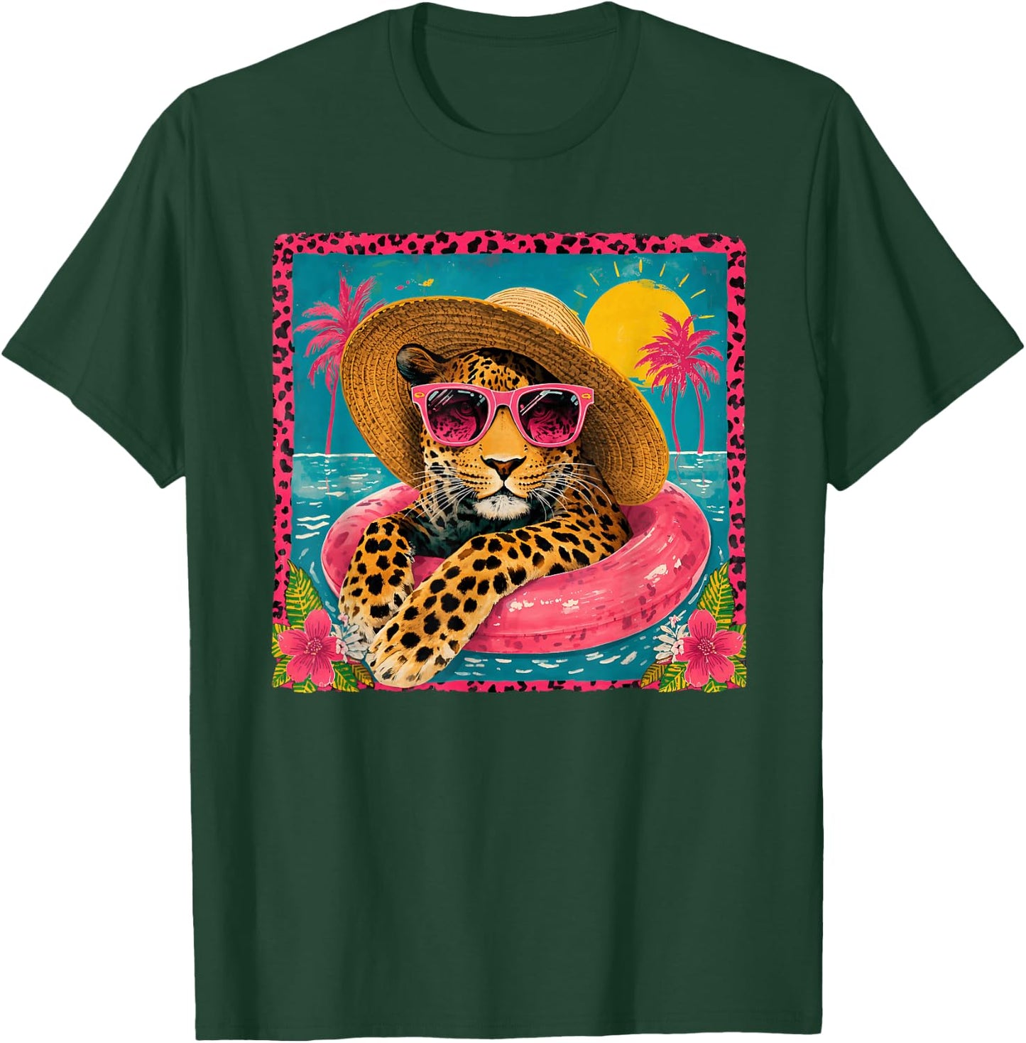 Summer Funny Leopard Sunglasses Pool Float Beach Vacation T-Shirt - T-Shirt | Forest