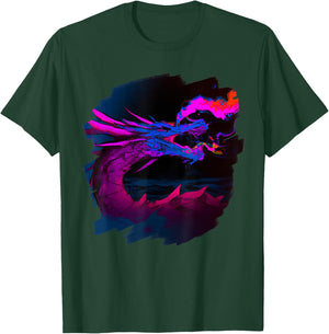 Cool Artistic Dragon Breathing Magic Fire Mythical Dragons T-Shirt - T-Shirt | Forest