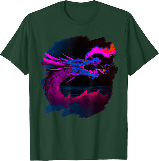 Cool Artistic Dragon Breathing Magic Fire Mythical Dragons T-Shirt - T-Shirt | Forest