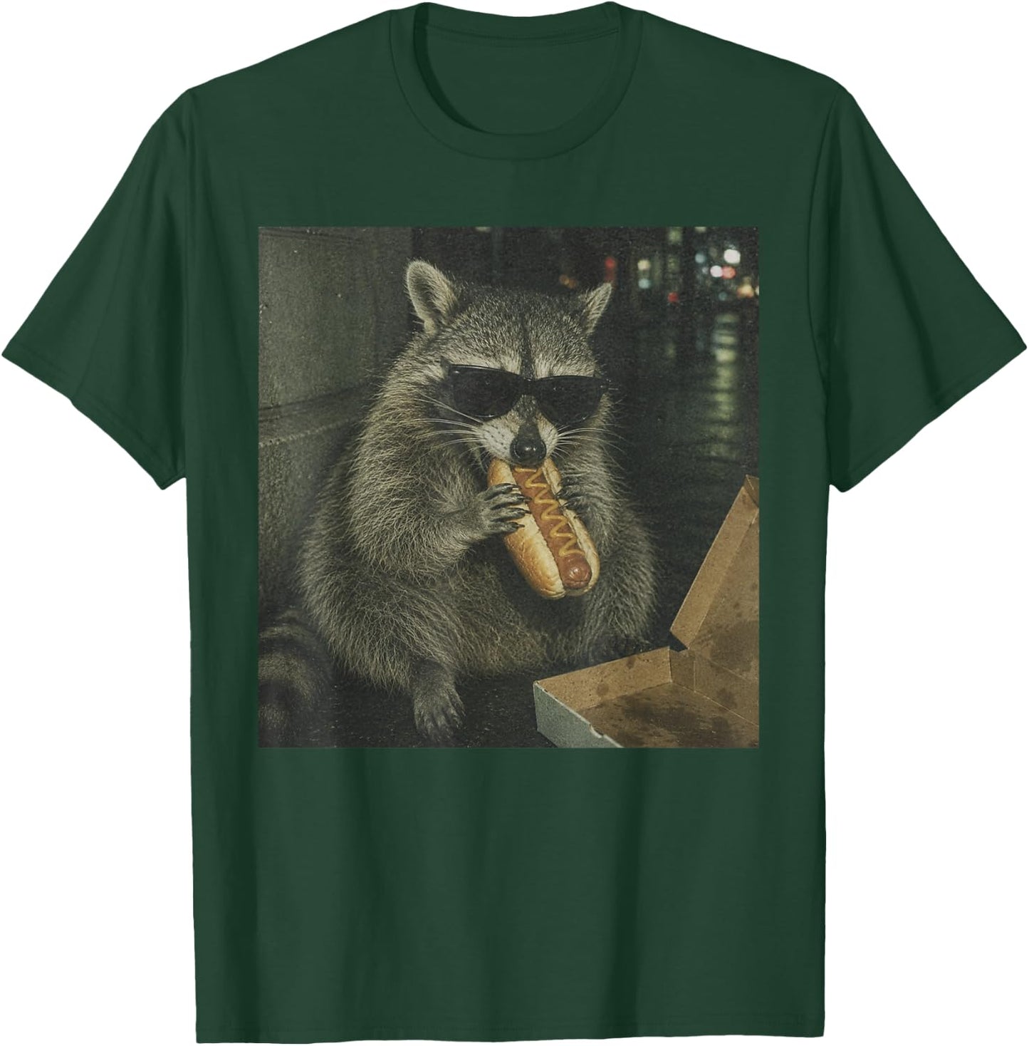 Raccoon Eating Hot Dog Funny Animal Meme T-Shirt - T-Shirt | Forest