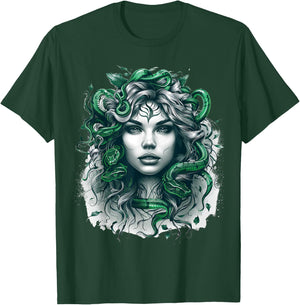 Ancient Greek Mythology Medusahead with Snake Hair Green T-Shirt - T-Shirt | Forest
