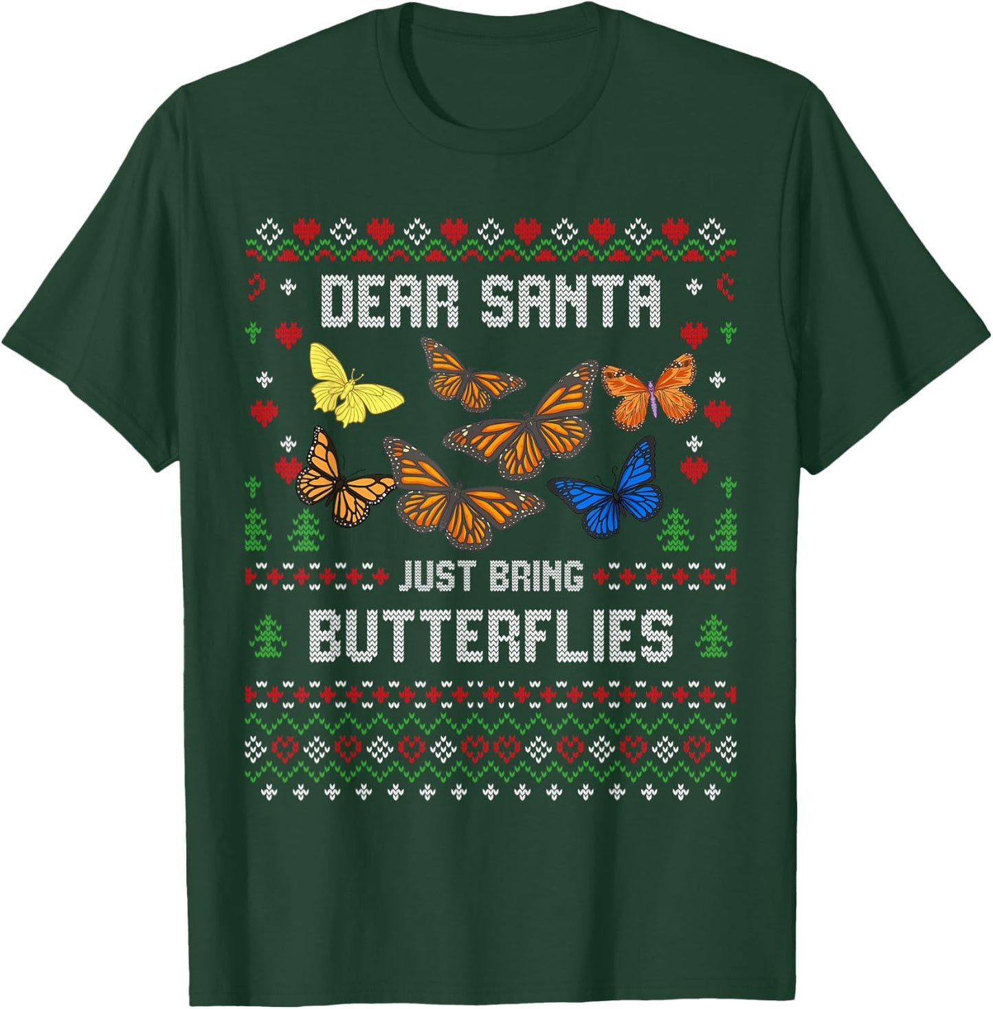 Butterfly Christmas Ugly Xmas Insect Sweater T-Shirt - T-Shirt | Forest